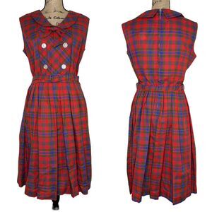 Vintage Modern Classics Sheath Dress Womens Size 20 Red Plaid Belt Buttons NEW